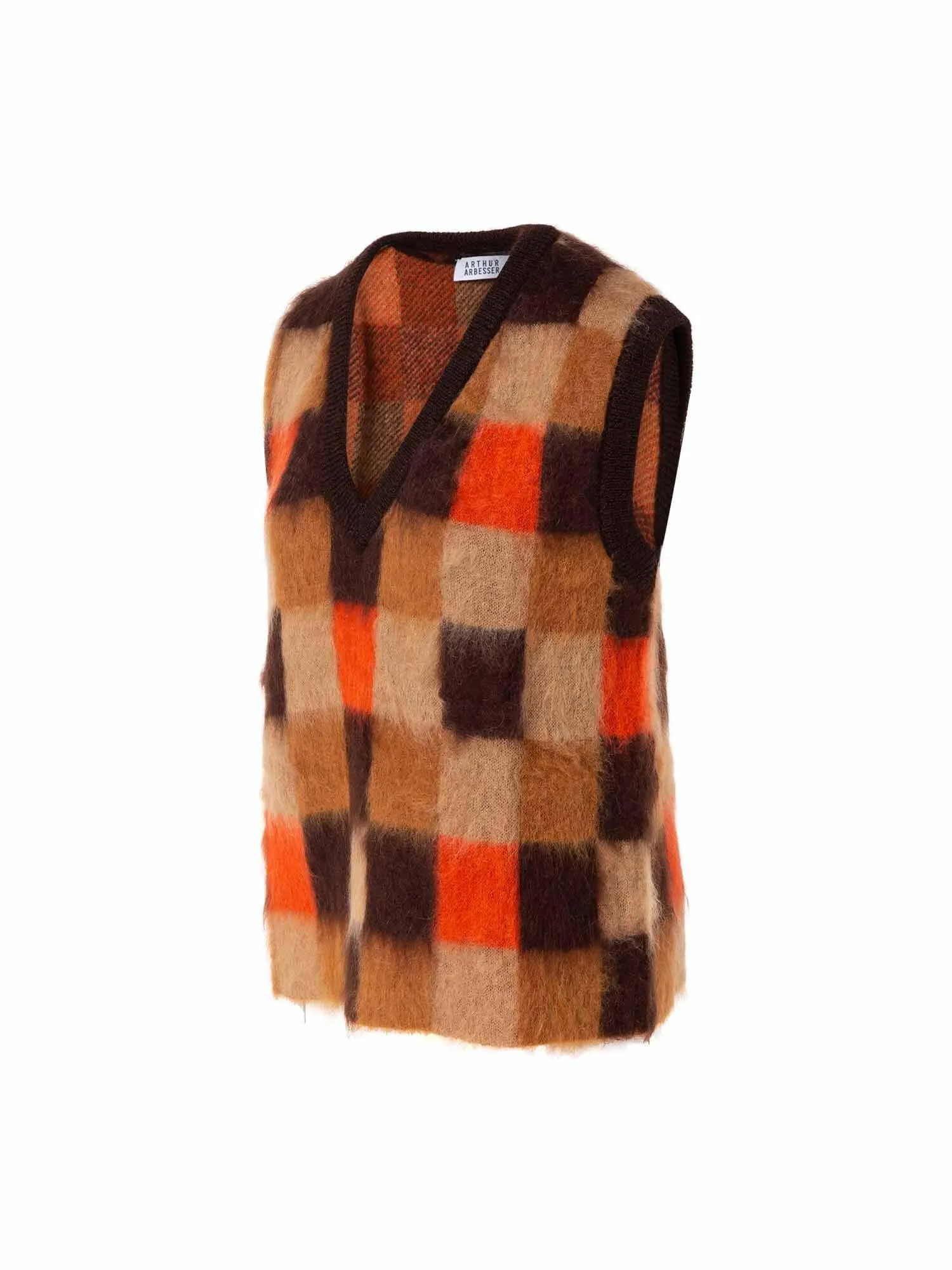 Checkerboard Mohair V Neck Gilet
