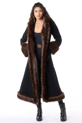 Classic Tamo Coat: Black Coat   Brown Trim