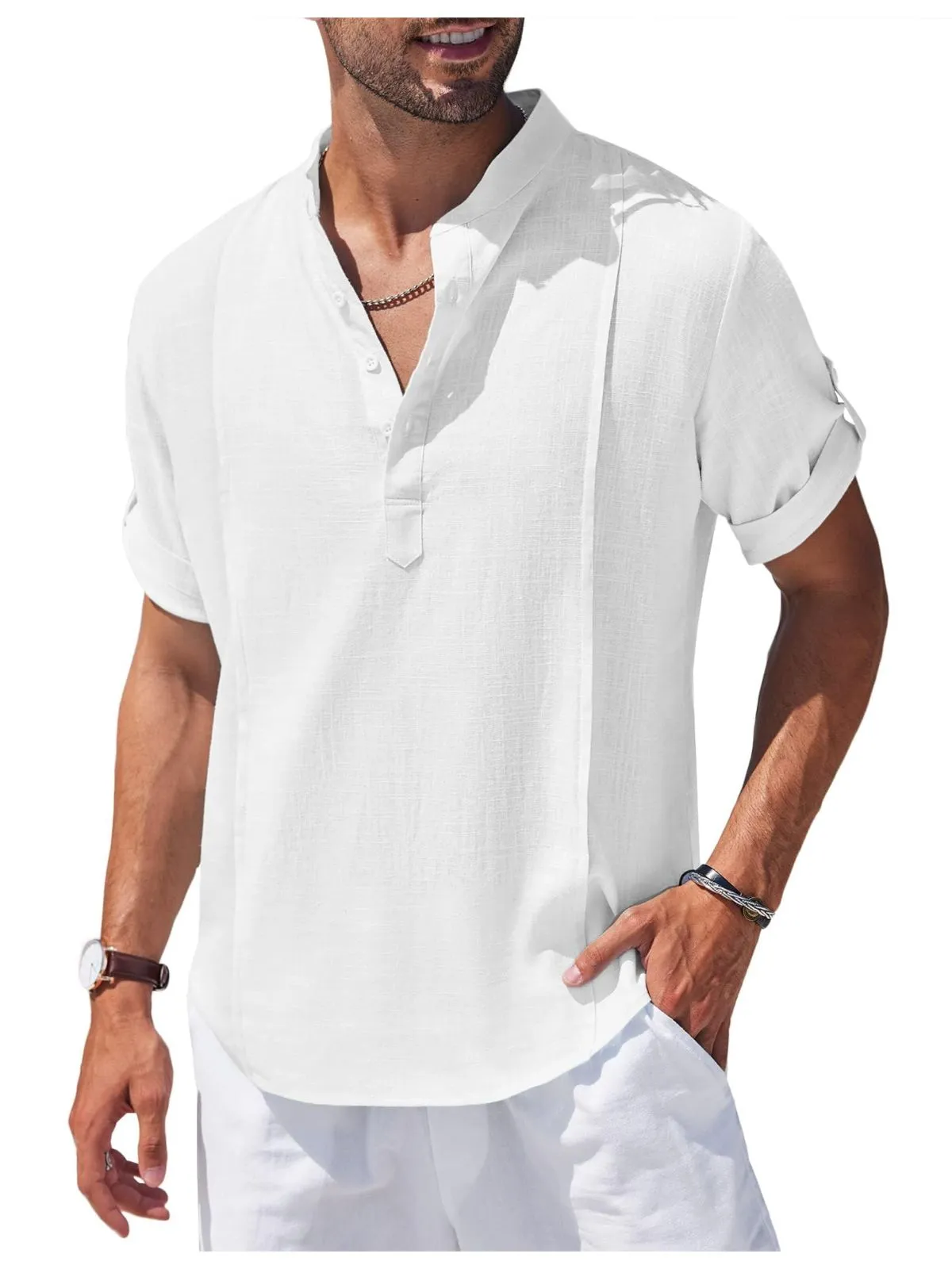 Henley Casual Beach Hippie Short Sleeve Shirt