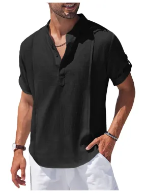 Henley Casual Beach Hippie Short Sleeve Shirt