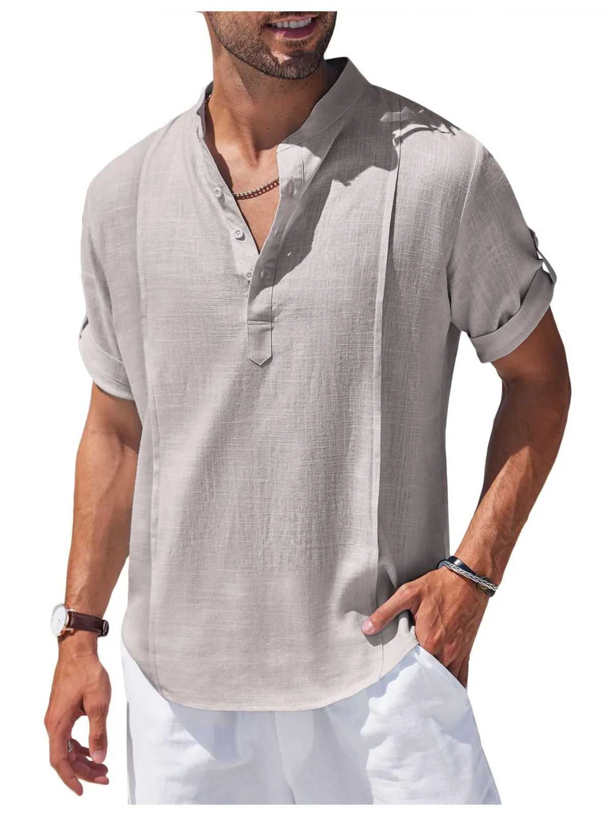 Henley Casual Beach Hippie Short Sleeve Shirt