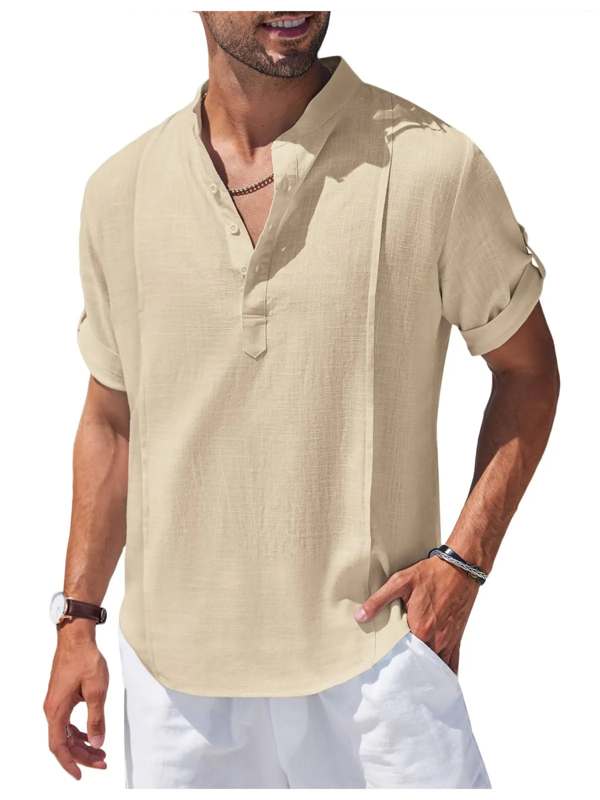 Henley Casual Beach Hippie Short Sleeve Shirt