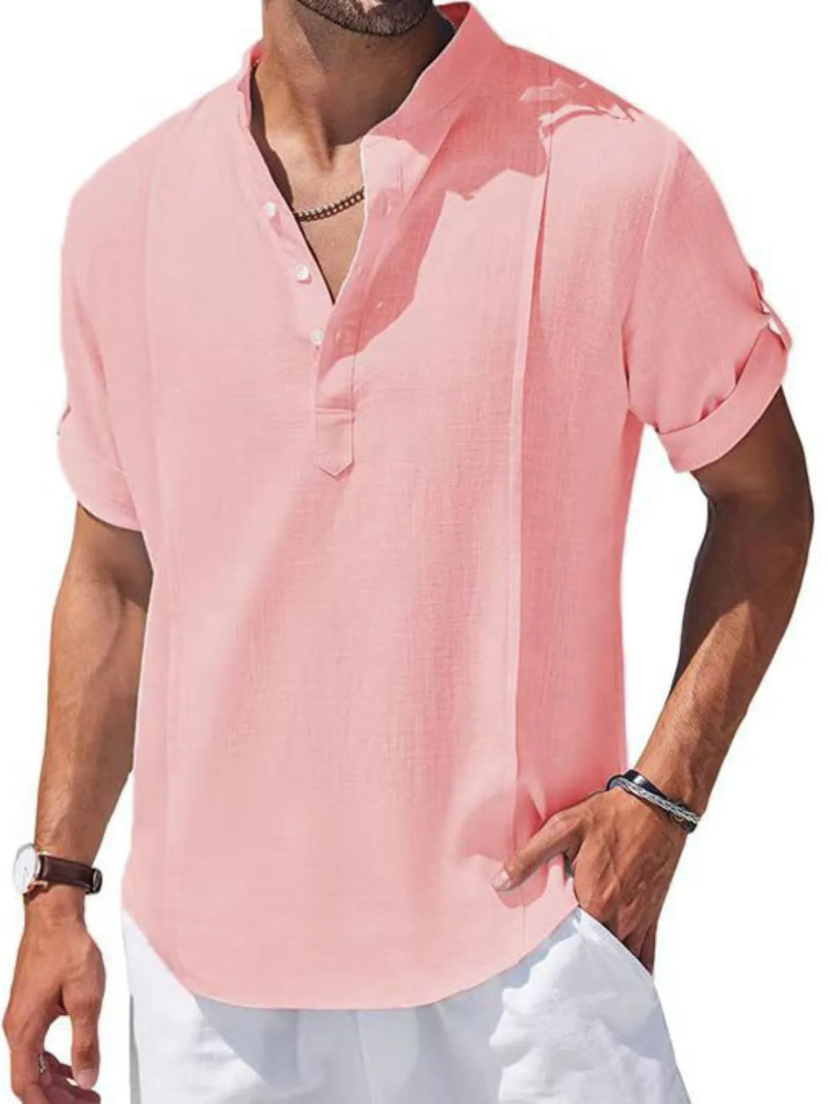 Henley Casual Beach Hippie Short Sleeve Shirt