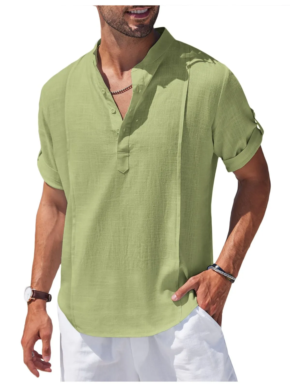 Henley Casual Beach Hippie Short Sleeve Shirt