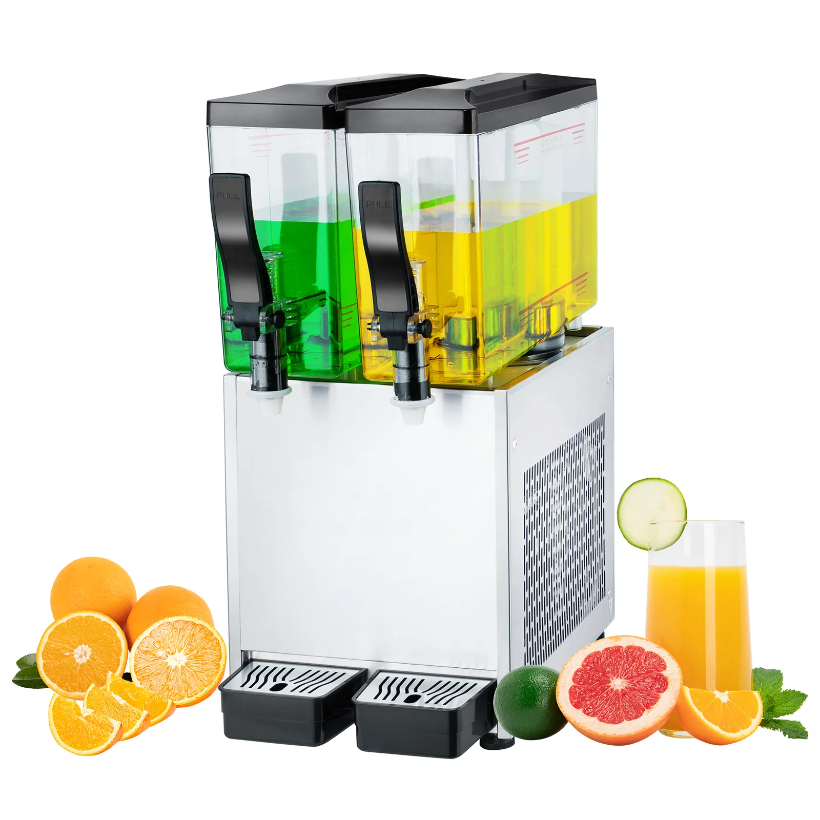 TECSPACE 110V 20L Commercial Beverage Dispenser Cold and Hot 2 Tanks 6.4 Gallon 150W Stainless Steel Fruit Juice Beverage Machine