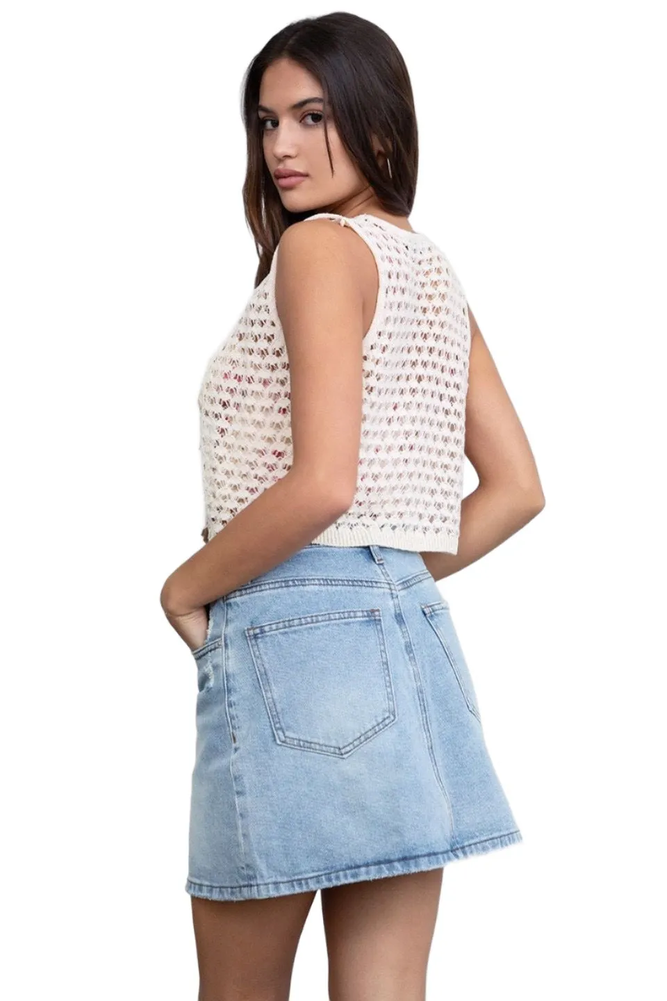 TIC TOC - "Sofina" - Crochet Pointelle Knit Vest