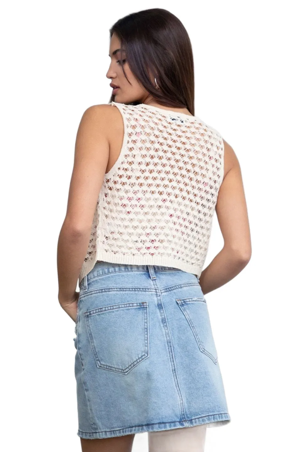 TIC TOC - "Sofina" - Crochet Pointelle Knit Vest